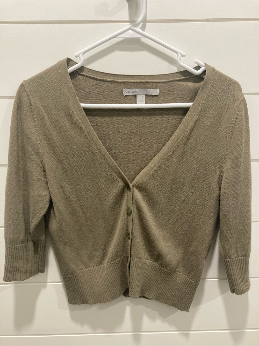 Old Navy Olive Cropped V-Neck Button Cardigan